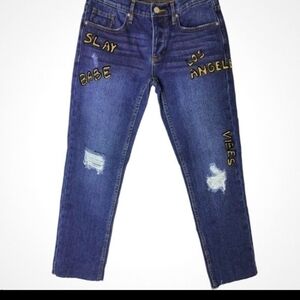 Kendall & Kylie Slay Babe Boyfriend Fit Dark Wash Distressed Jeans NWT